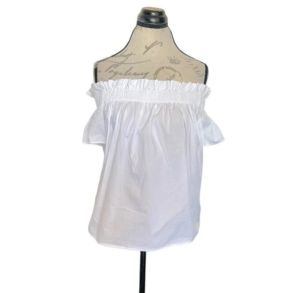 Gap Womens Off Shoulder White Blouse Ruffled Cotton Short Sleeve Size Small - Picture 4 of 12